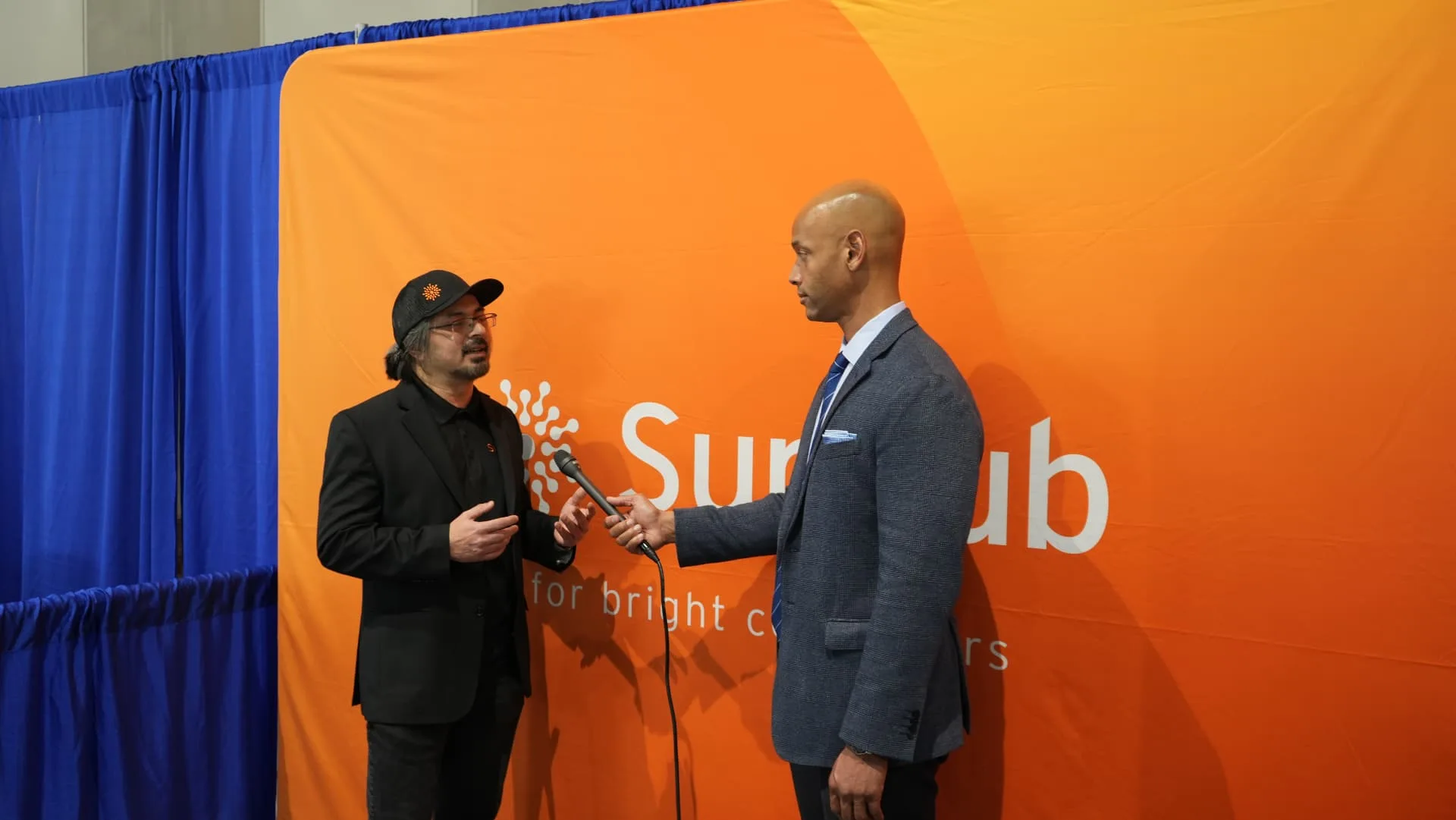 Interview in front of the Sunhub banner at Intersolar